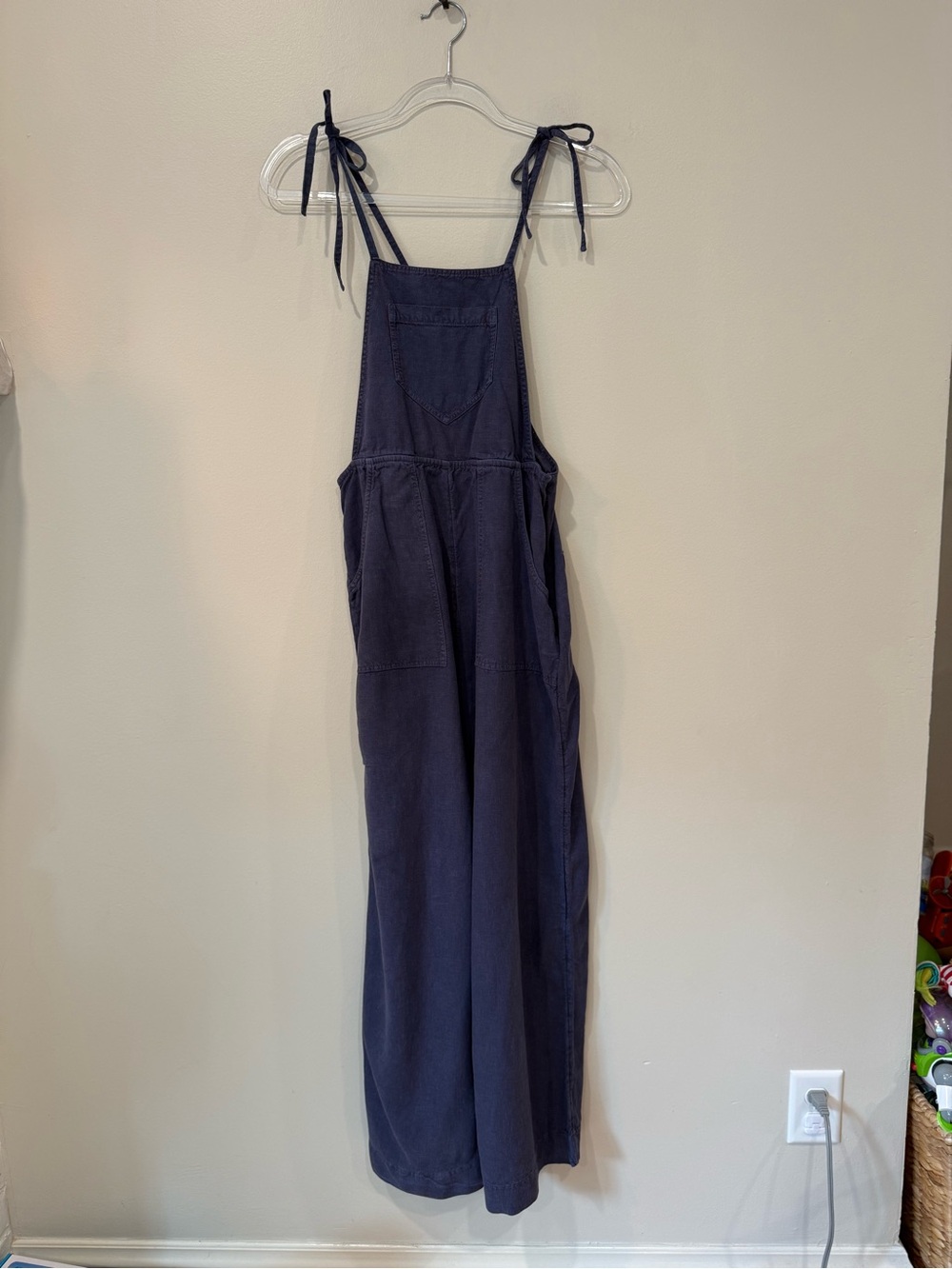 Anthropologie Navy Tie-Shoulder Wide-Leg Jumpsuit